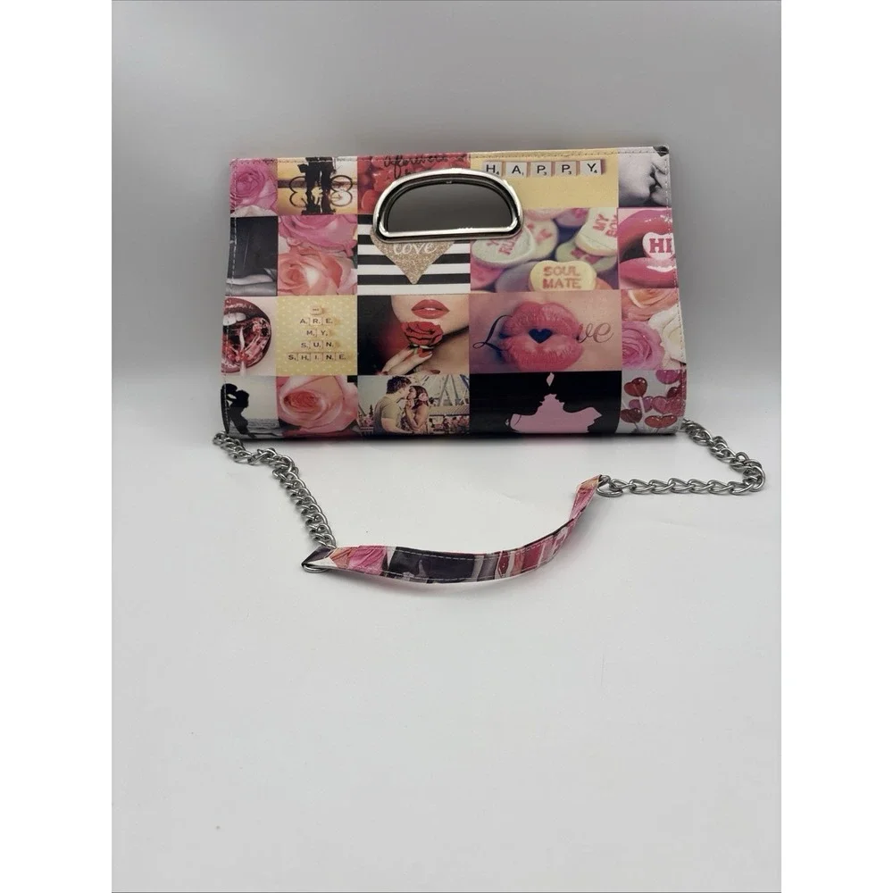Depeche Mode New York Womens Clutch Shoulder Bag Love Print PVC Chain G1192A